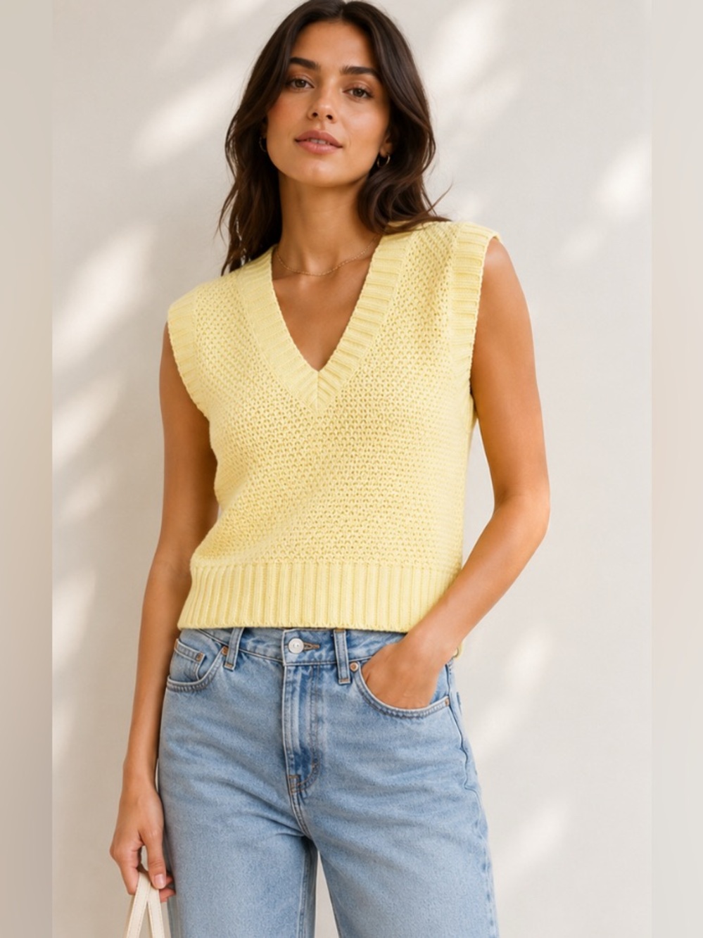 LOFT V-Neck Sweater Vest in Butter Yellow